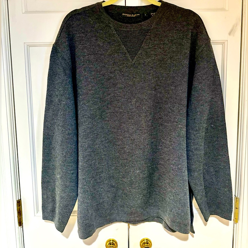 Donna Karan Signature Men's Sweater Merino Wool Gray Knit Large